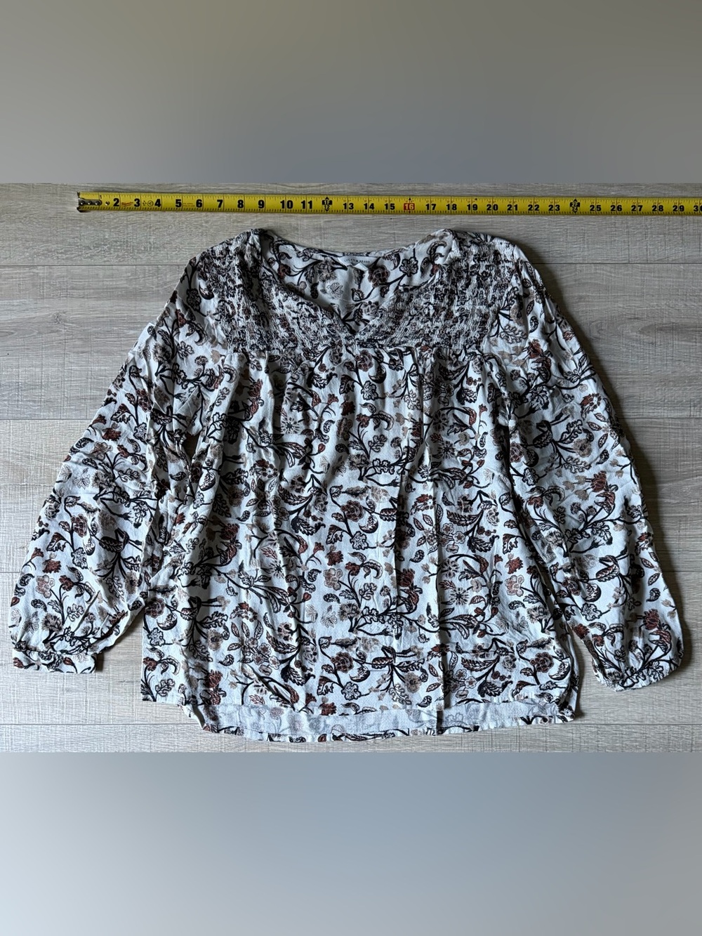 Lucky Brand White Blouse with Brown Floral Print new size Large
